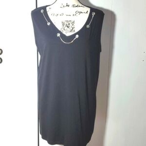Catherines- Vintage Black Tunic Top Silver Grommets W/ Chain detail Edgy Sz.1X